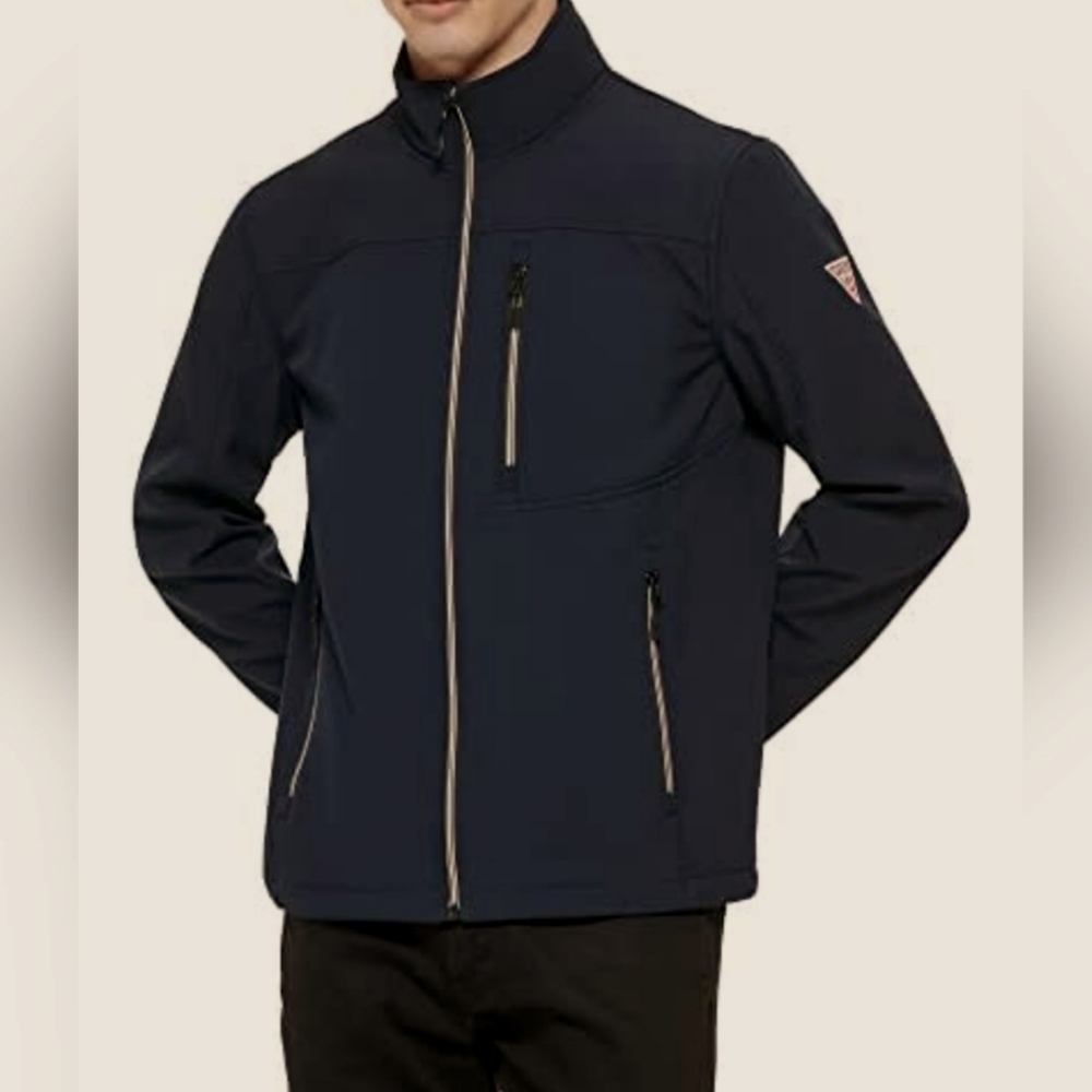 Guess Men's Softshell Black Zip-up Jacket ~ Logo ~ Size Large